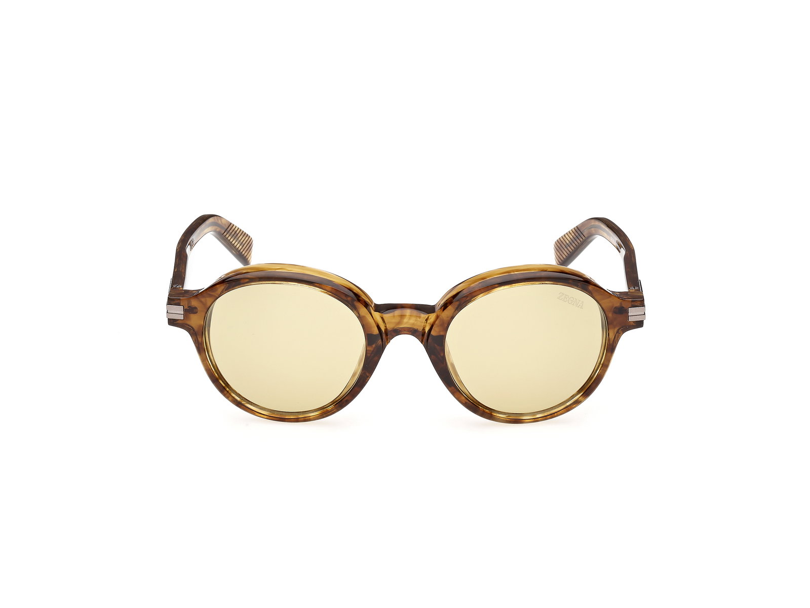 Das Bild zeigt die Zegna Sonnenbrille 0253 in hellbraun gestreift von vorne.